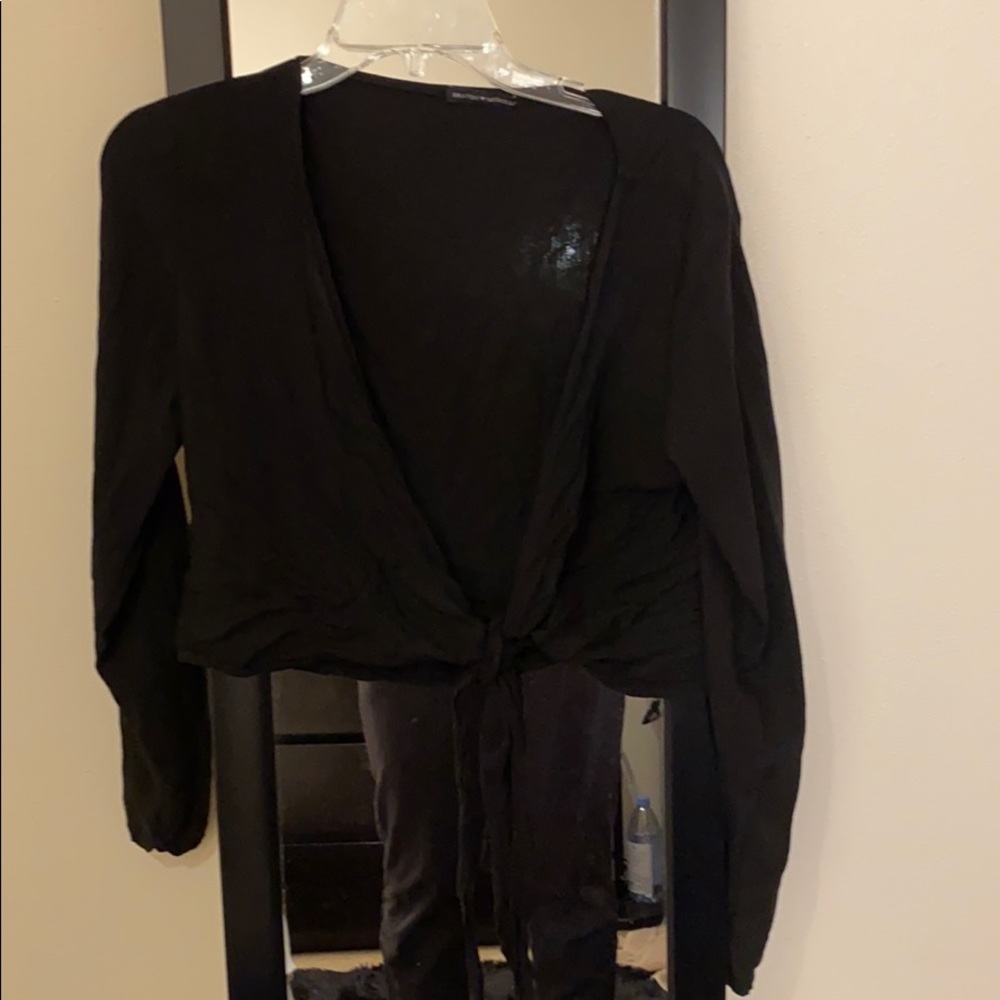 Brandy Melville plain black wrap top!